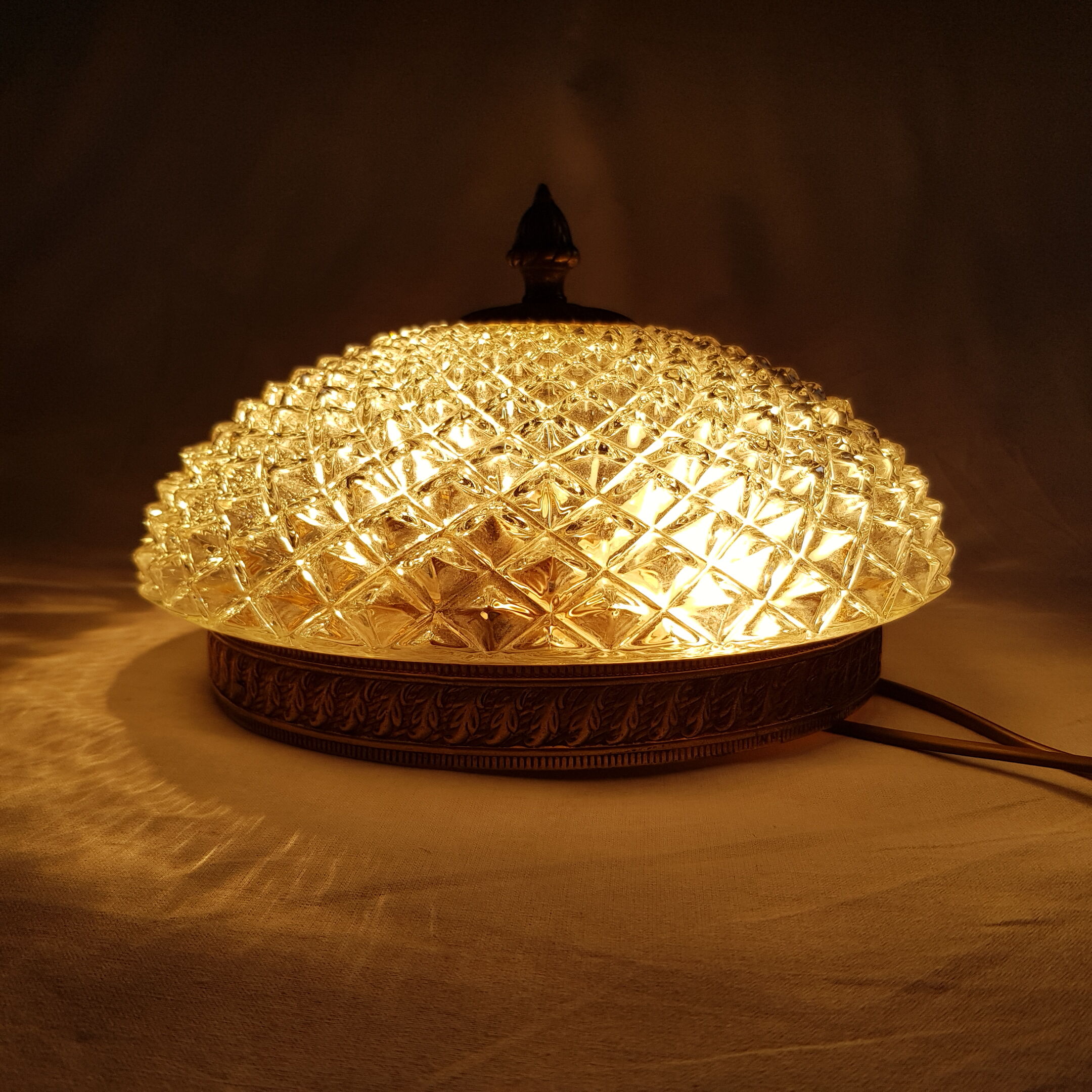Gilded frame and glass globe ceiling lamp