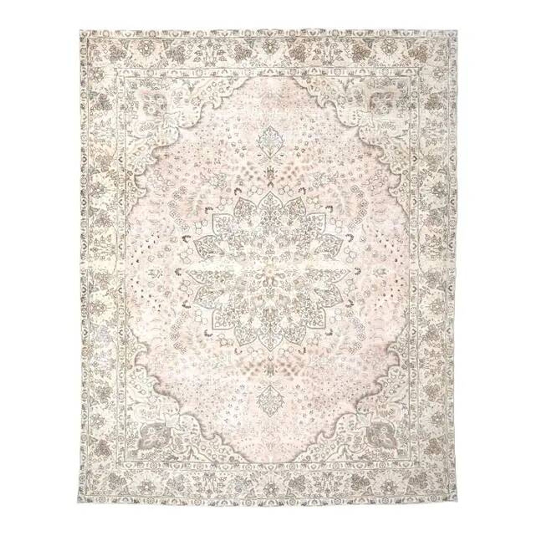 1970s Vintage Persian Handmade Wool Cotton Beige Area Rug 287x367