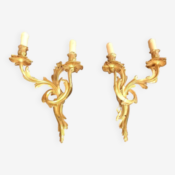 Pair of gilt bronze sconces circa 1900 louis xv rocaille style