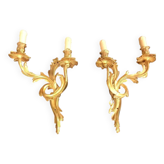 Pair of gilt bronze sconces circa 1900 louis xv rocaille style