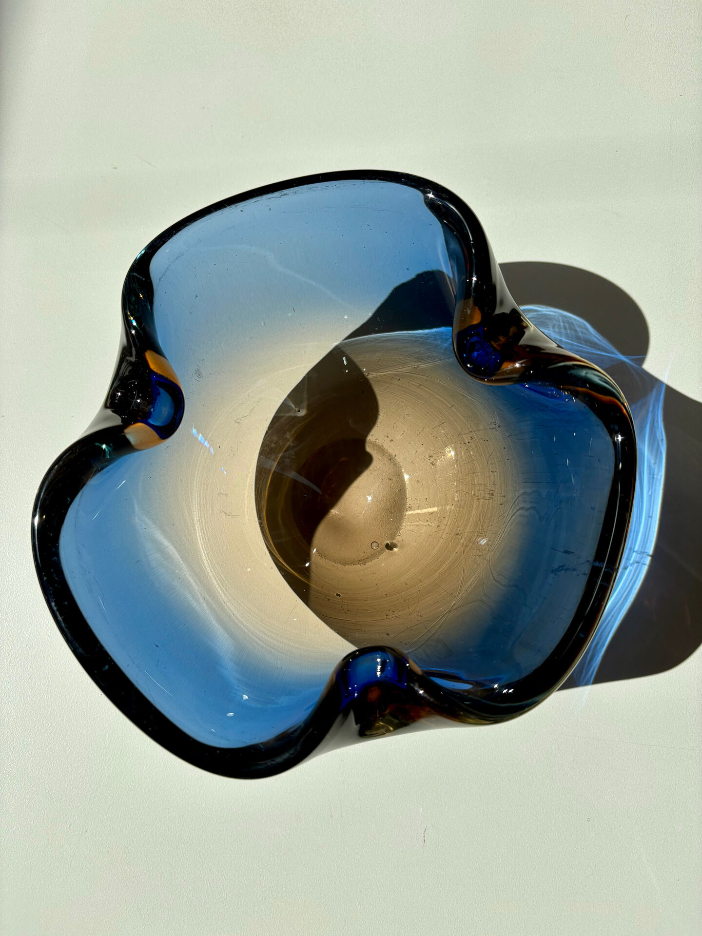 Blue and amber Murano glass ashtray/trinket dish 1960-70s