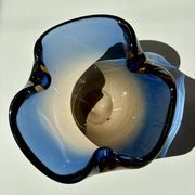 Blue and amber Murano glass ashtray/trinket dish 1960-70