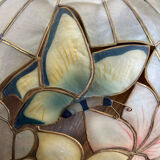 Pendant light, chandelier in mother-of-pearl and brass