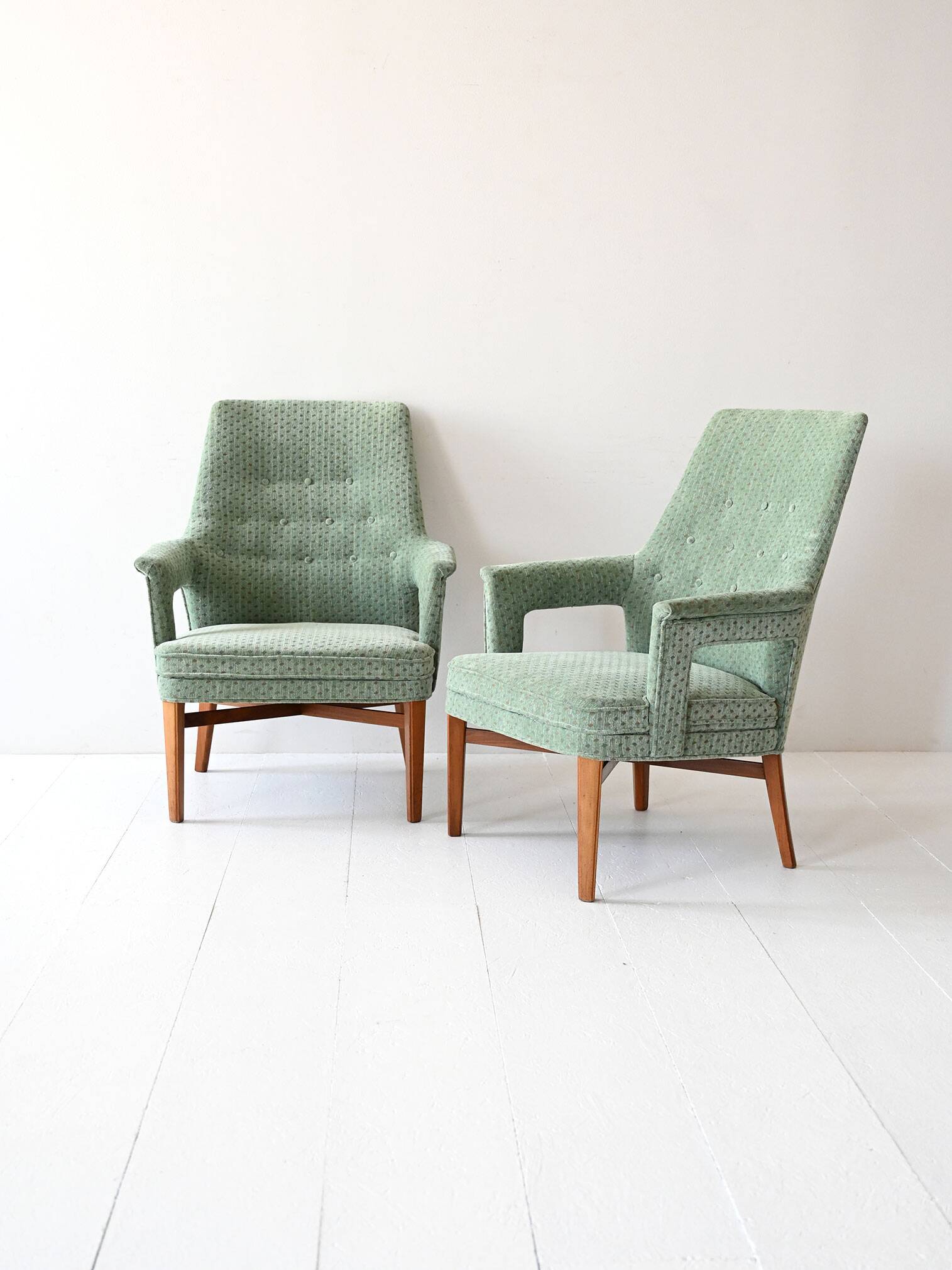 Pair of Vintage 1950s Scandinavian Mint Green Armchairs