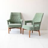 Pair of Vintage 1950s Scandinavian Mint Green Armchairs