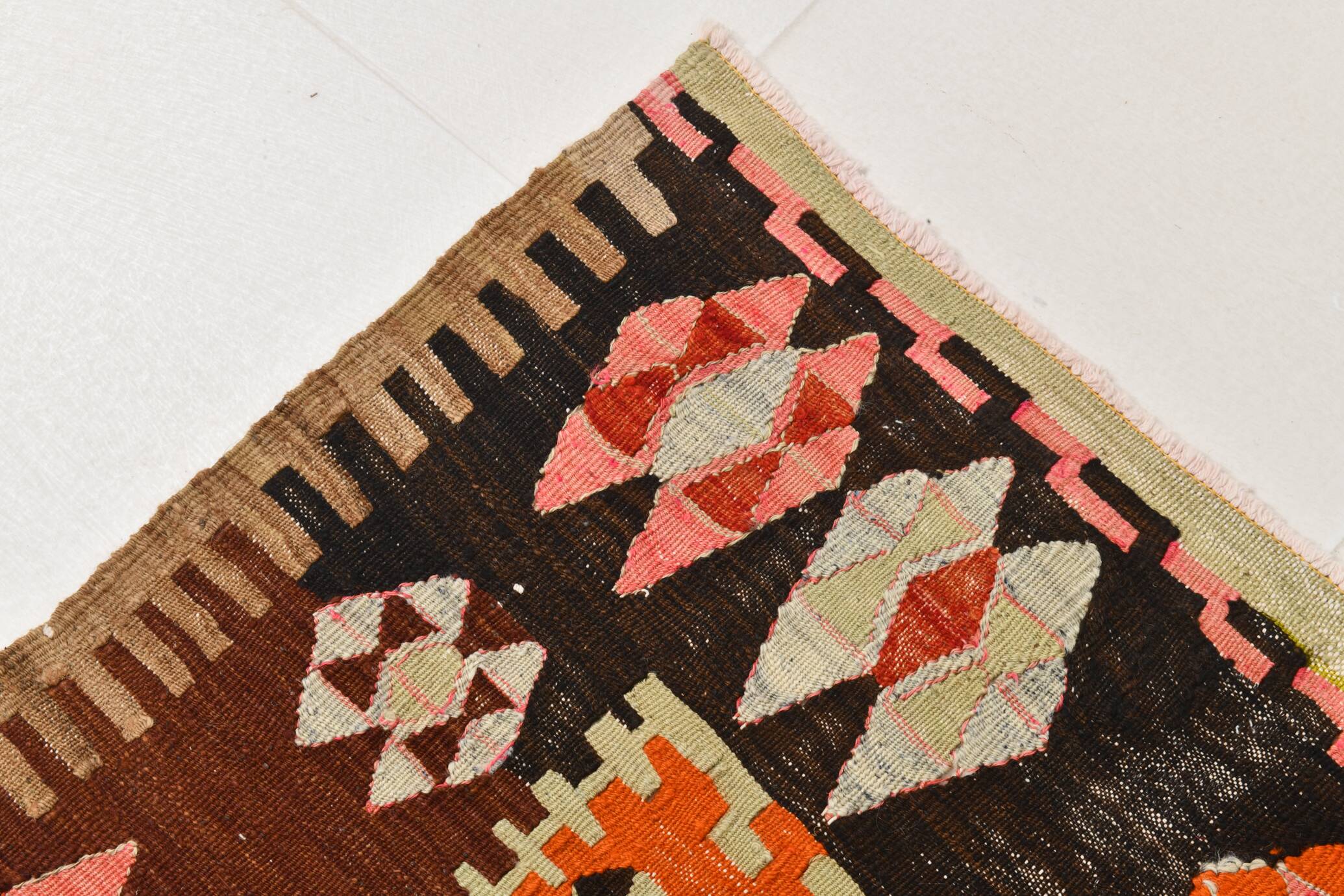 4x8 Multicolor Geometric Style Kilim Rug, 129x255 Antique Decor
