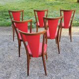 Set of 6 chairs from the 60s in red moleskine