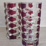 Pair of red and transparent triangular vases in vintage glass