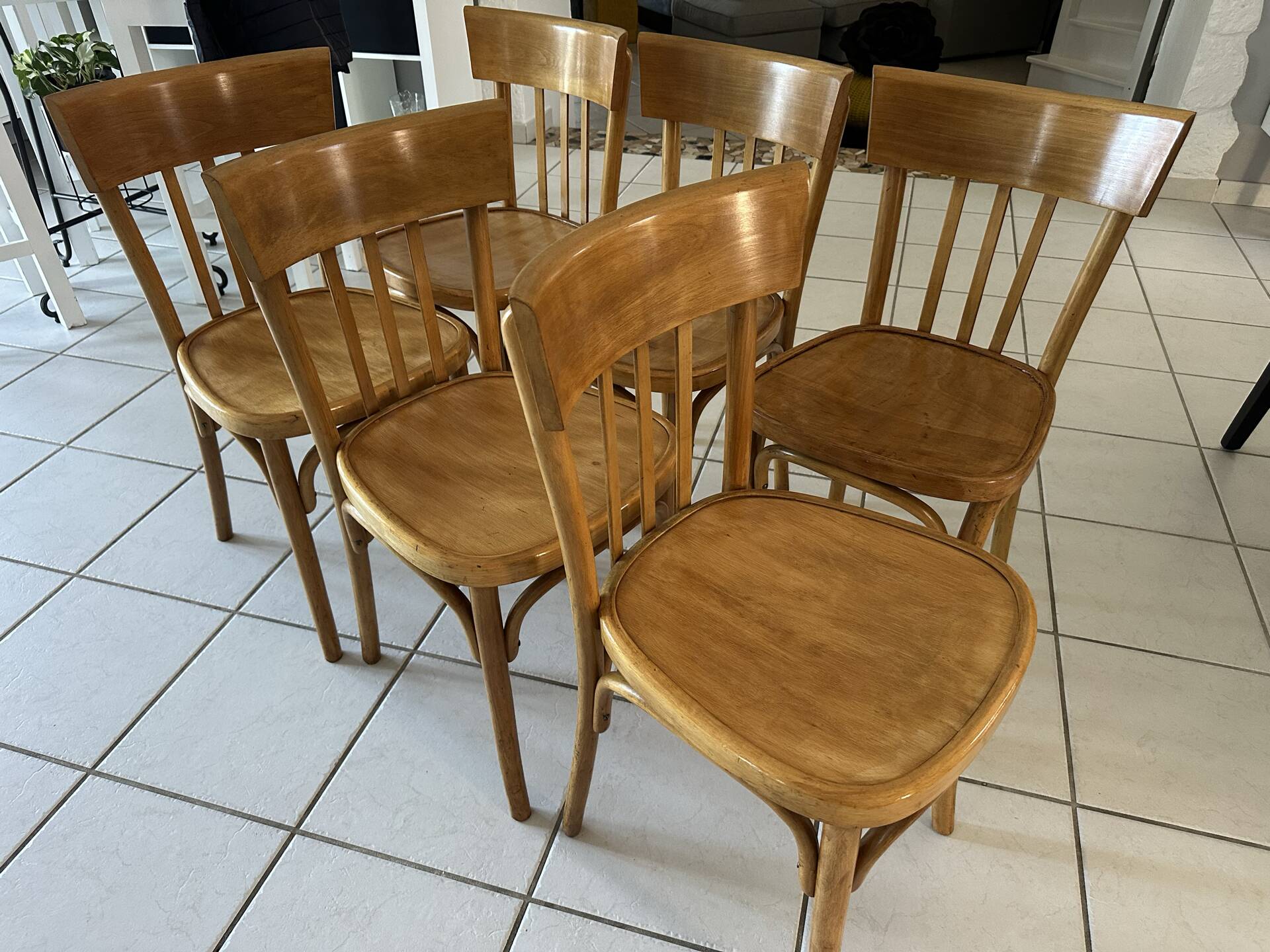 Set of 6 vintage SNCF bistro chairs from the 1960s.