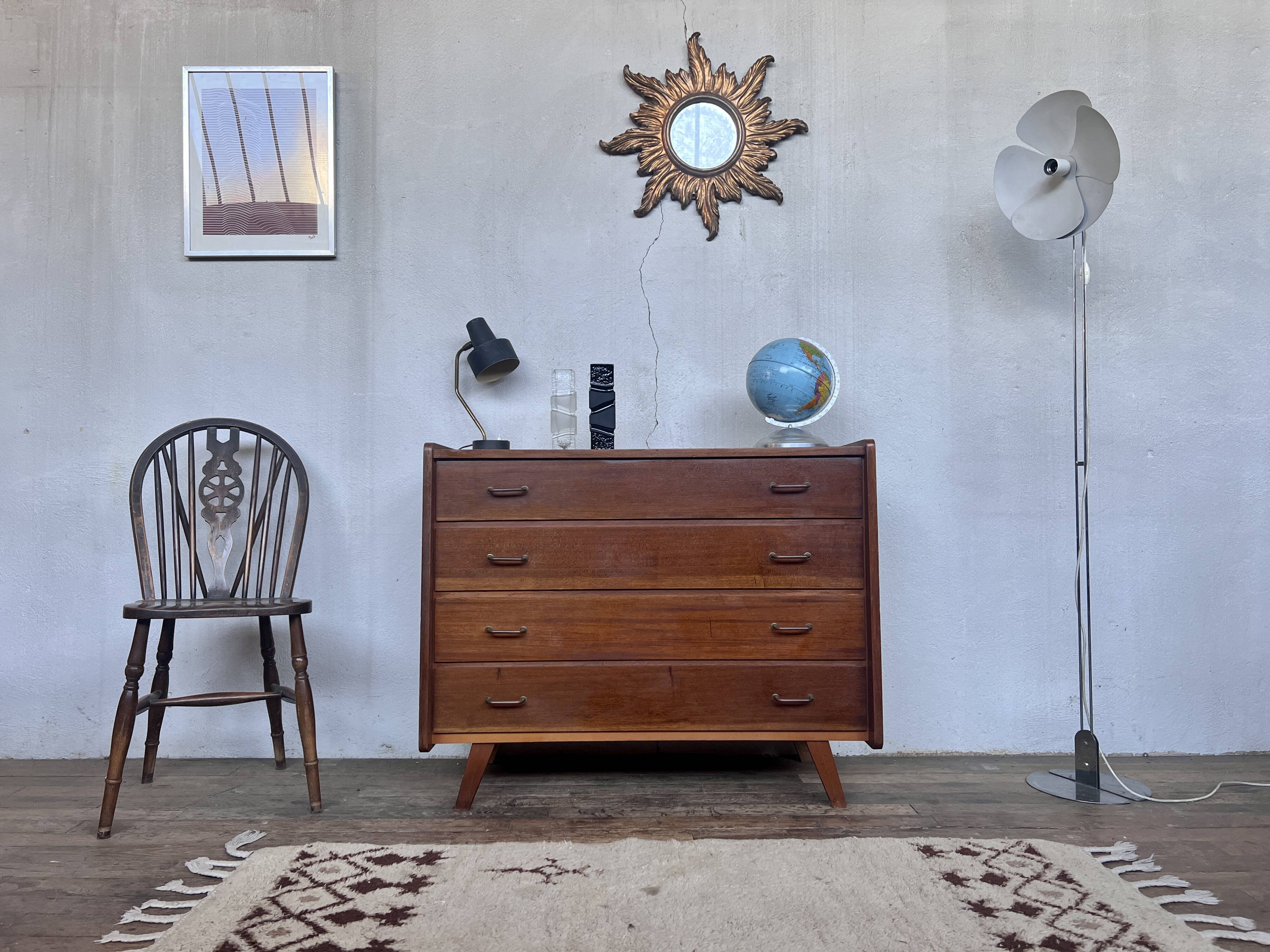 Vintage chest of drawers compass feet 1960 teak