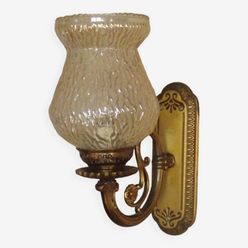 Single French Vintage Brass Victorian Style Wall light Amber Glass Shade 4607