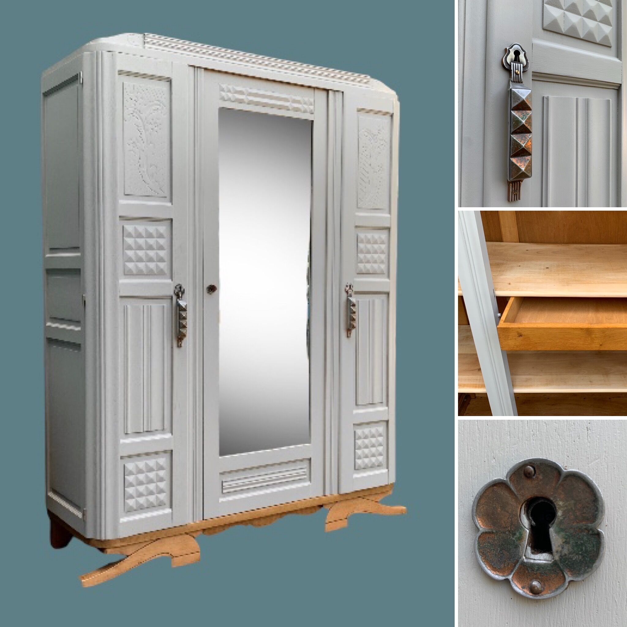 Parisian art deco wardrobe solid oak 1930