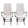 Pair of varnished wooden reclining armchairs, upholstered in lightweight fabric.