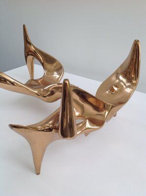 Bronze and glass coffee table with female sculpture by Victor Roman