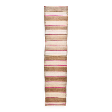 Light Brown Pink Striped Pattern Vintage Runner Rug, 77x350Cm