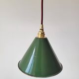 Conical pendant light in enamelled sheet metal