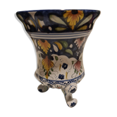 Earthenware tripod vase of Nevers floral decoration
