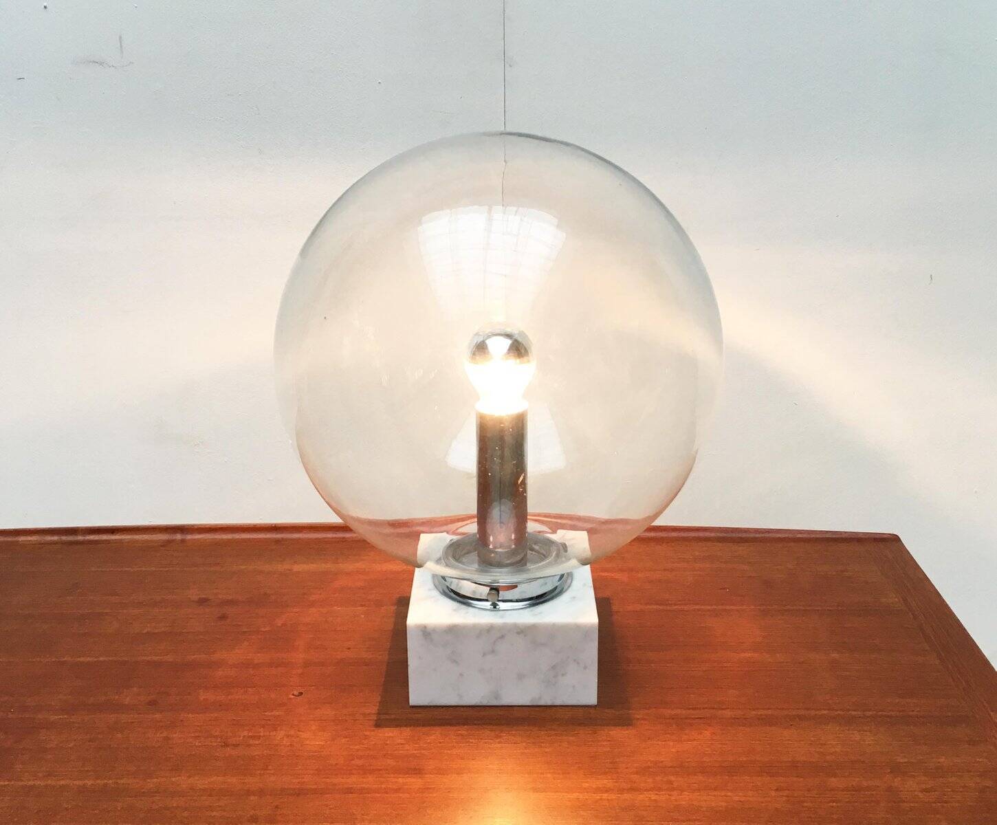 Mid-century glass and marble table lamp 3480 by Erco, 1960s.