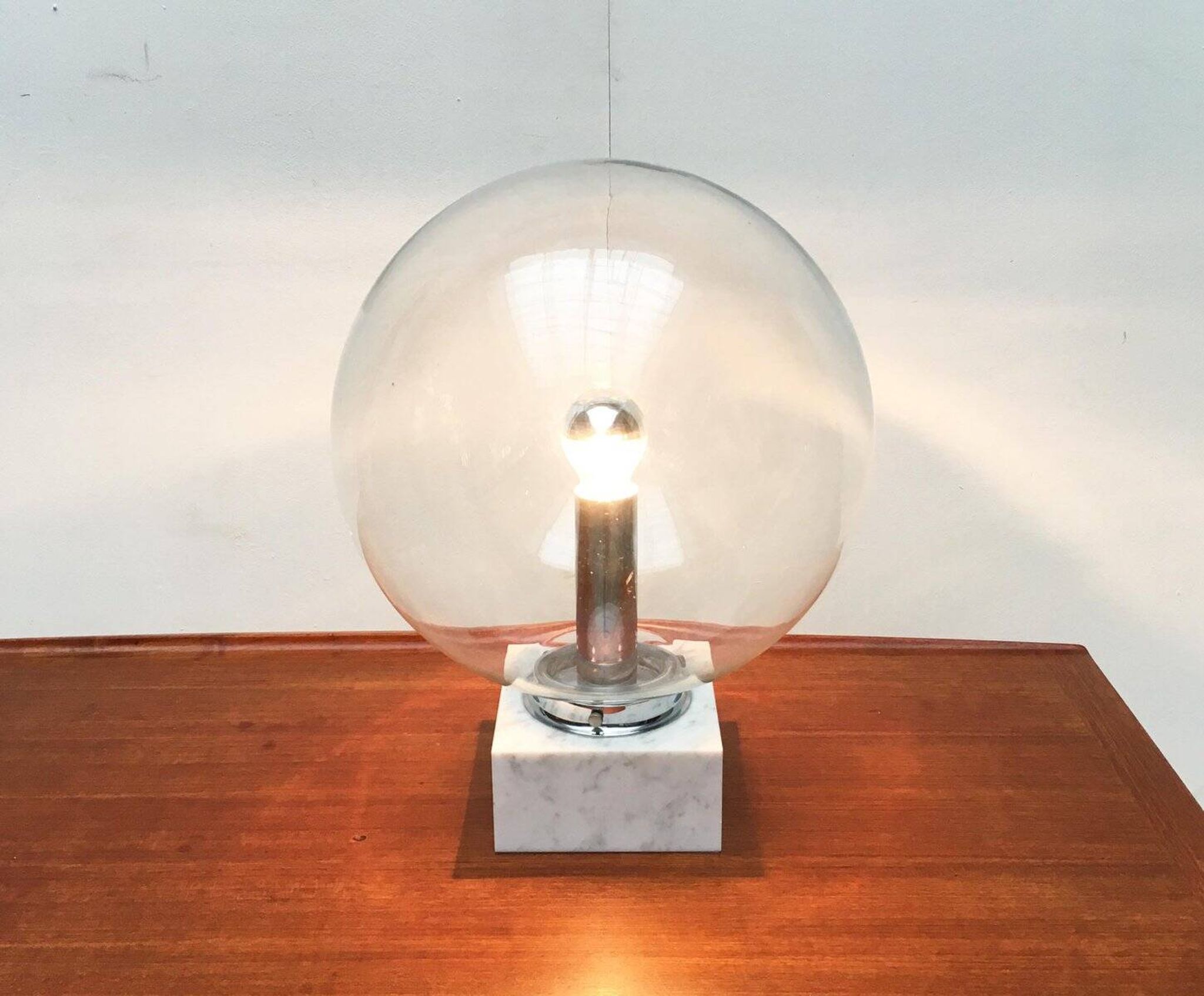Mid-century glass and marble table lamp 3480 by Erco, 1960s.