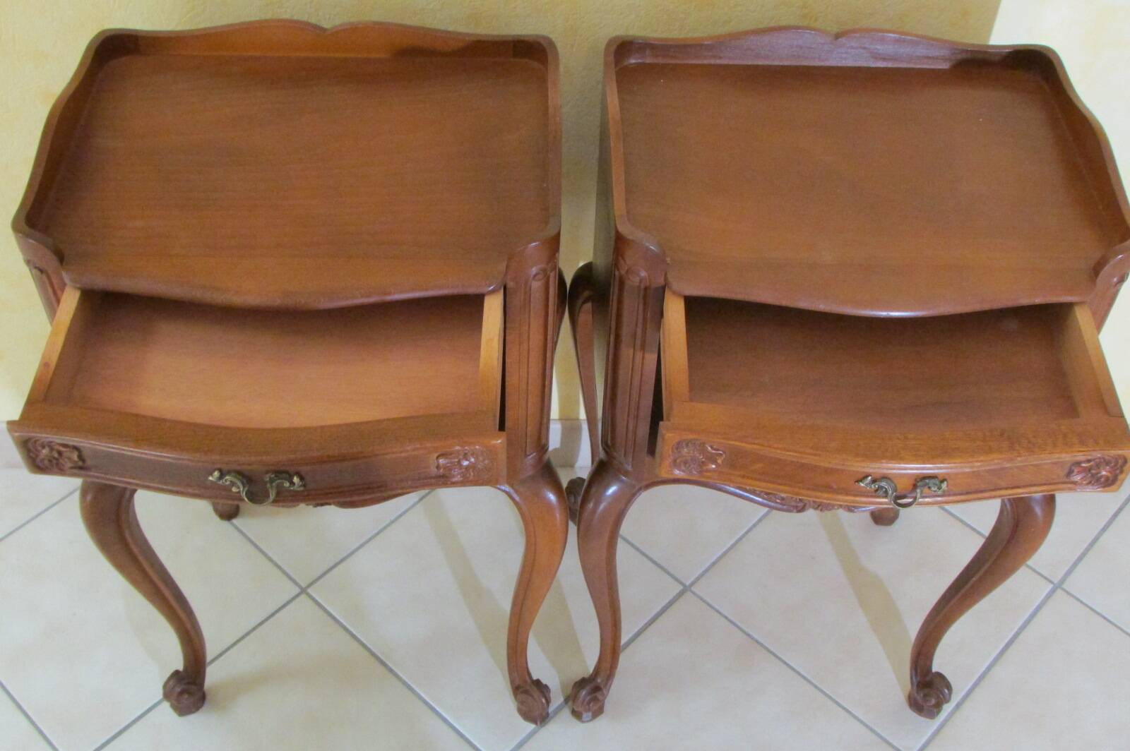 Pair of cherry wood bedside tables, Louis XV style