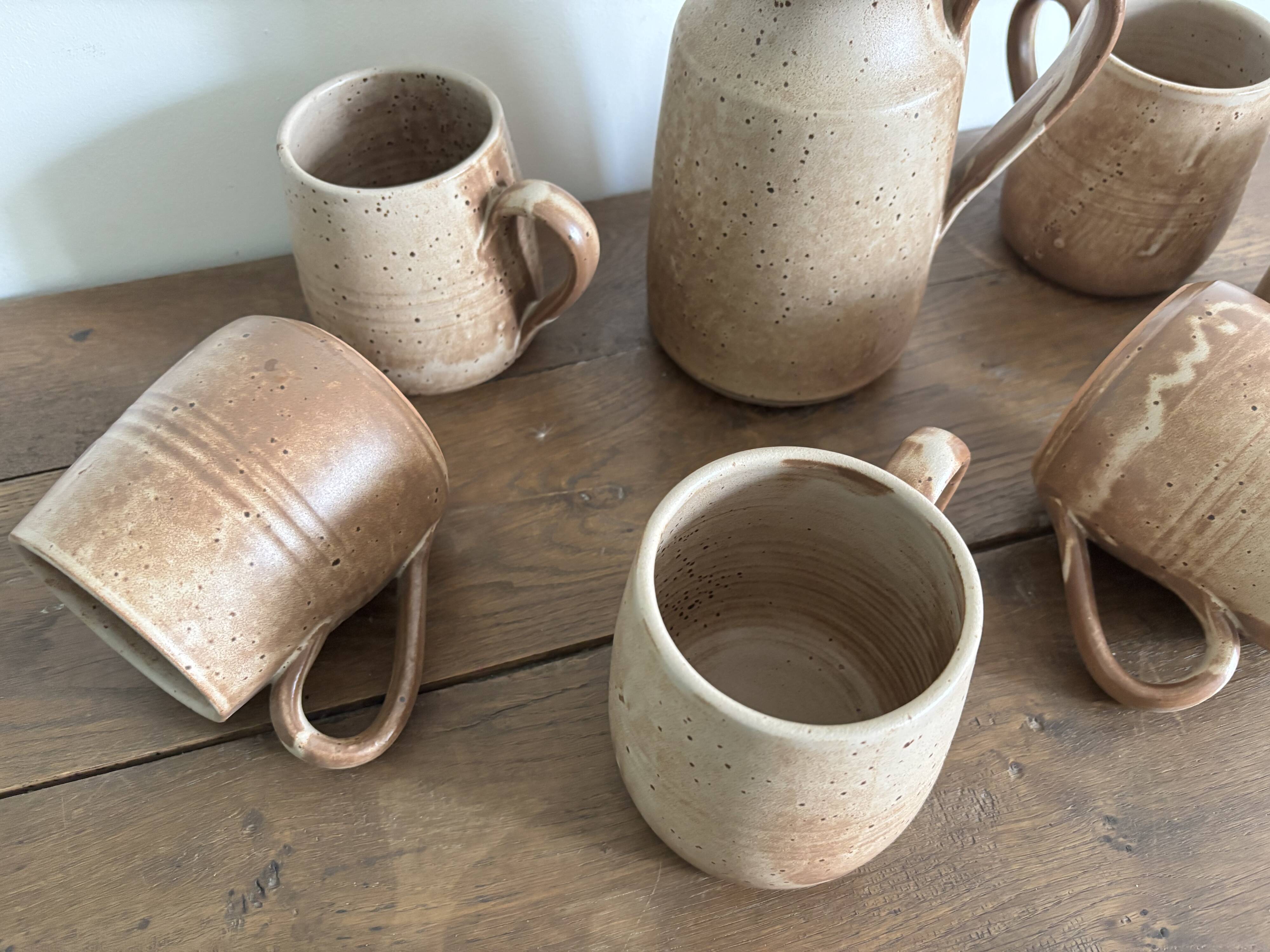 Vintage complete stoneware service – 6 mugs & jug Vallauris