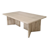 Table basse robuste en travertin italien avec deux pieds à trois pieds, années 1980