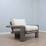 Marzio Cecchi armchair in ribbed Leather and goose down cushions 1970s