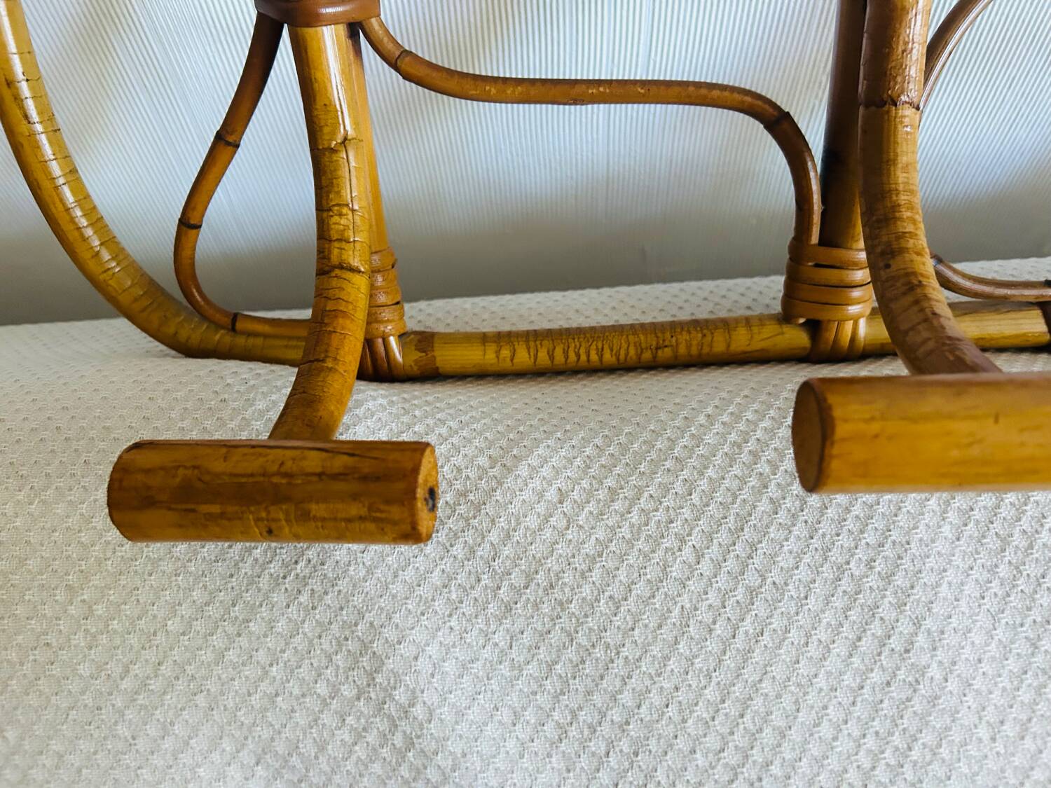 Vintage rattan wall-mounted coat rack