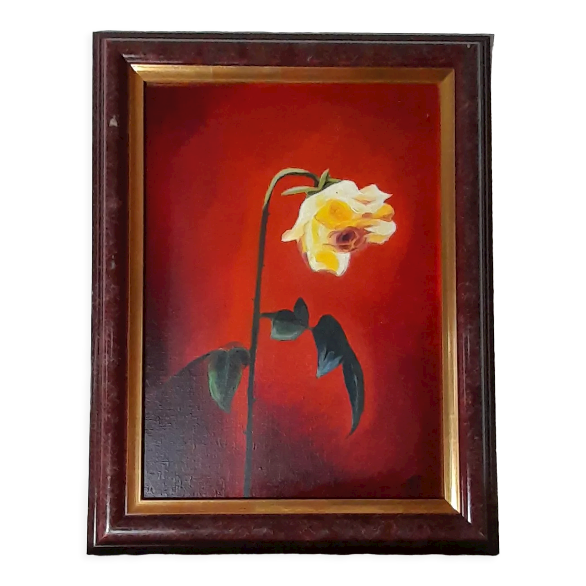 Oil on canvas framed signed S P The rose 56,5 X 44 cm
