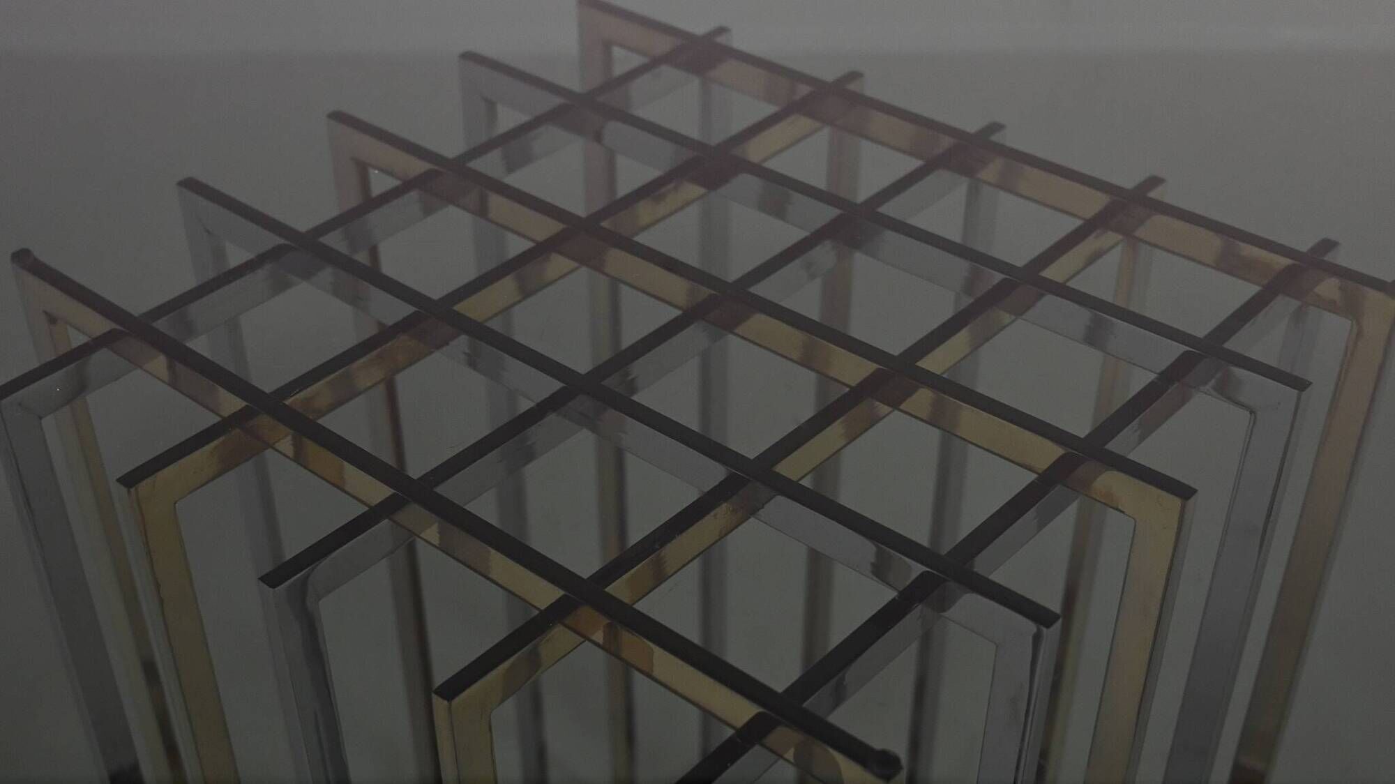 Pierre cardin, “cage” dining table, chrome and gilded steel. france, circa 1970.