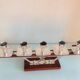 Five-head chandelier in teak and chrome metal Scandinavian style / vintage 60s-70s