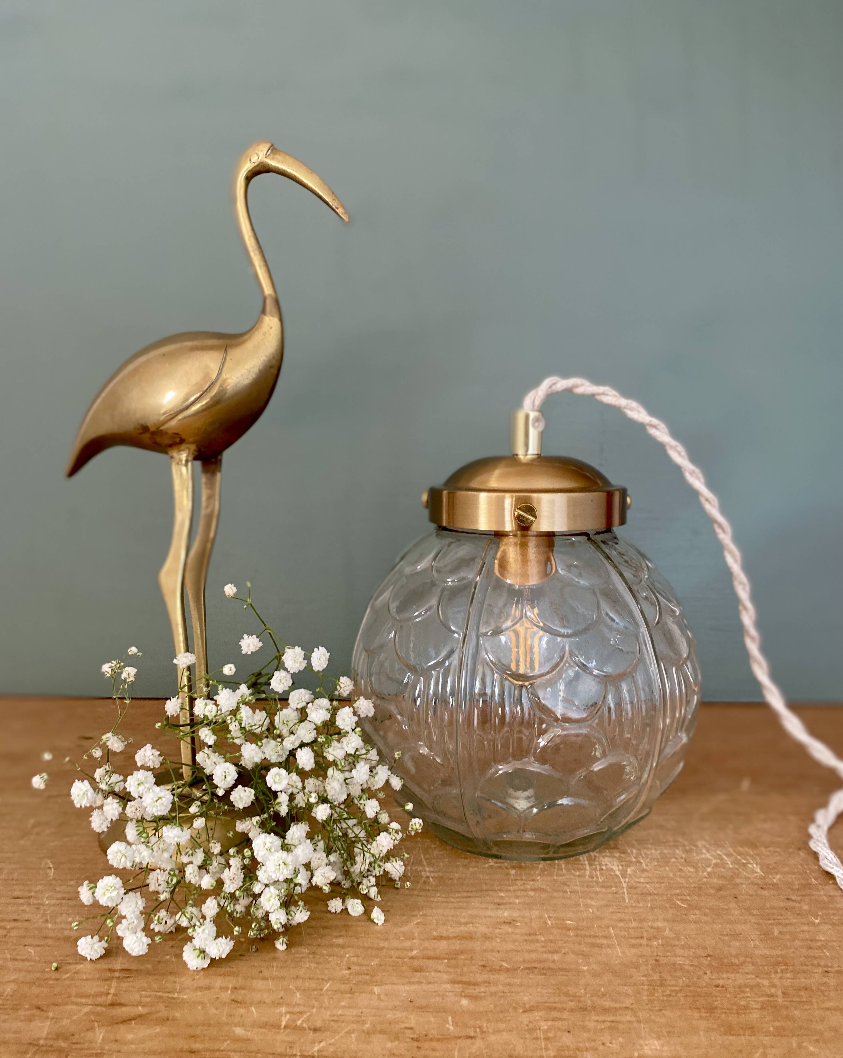 Vintage art deco glass globe portable lamp or table lamp