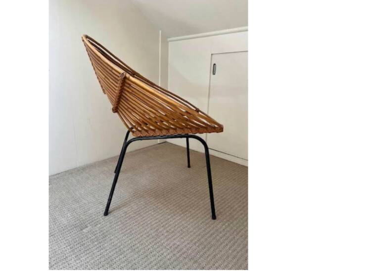 Chaise design en rotin, H. Broekhuizen pour Rohé Noordwolde, années 1960