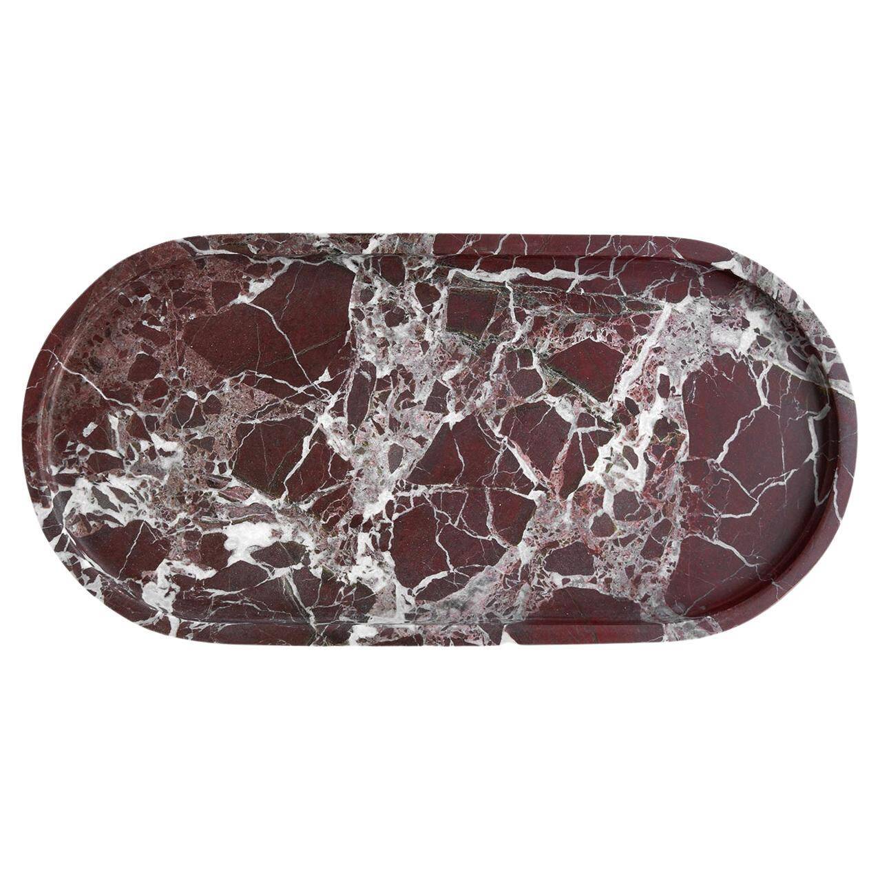 Oval marble plateau in Rosso Levanto