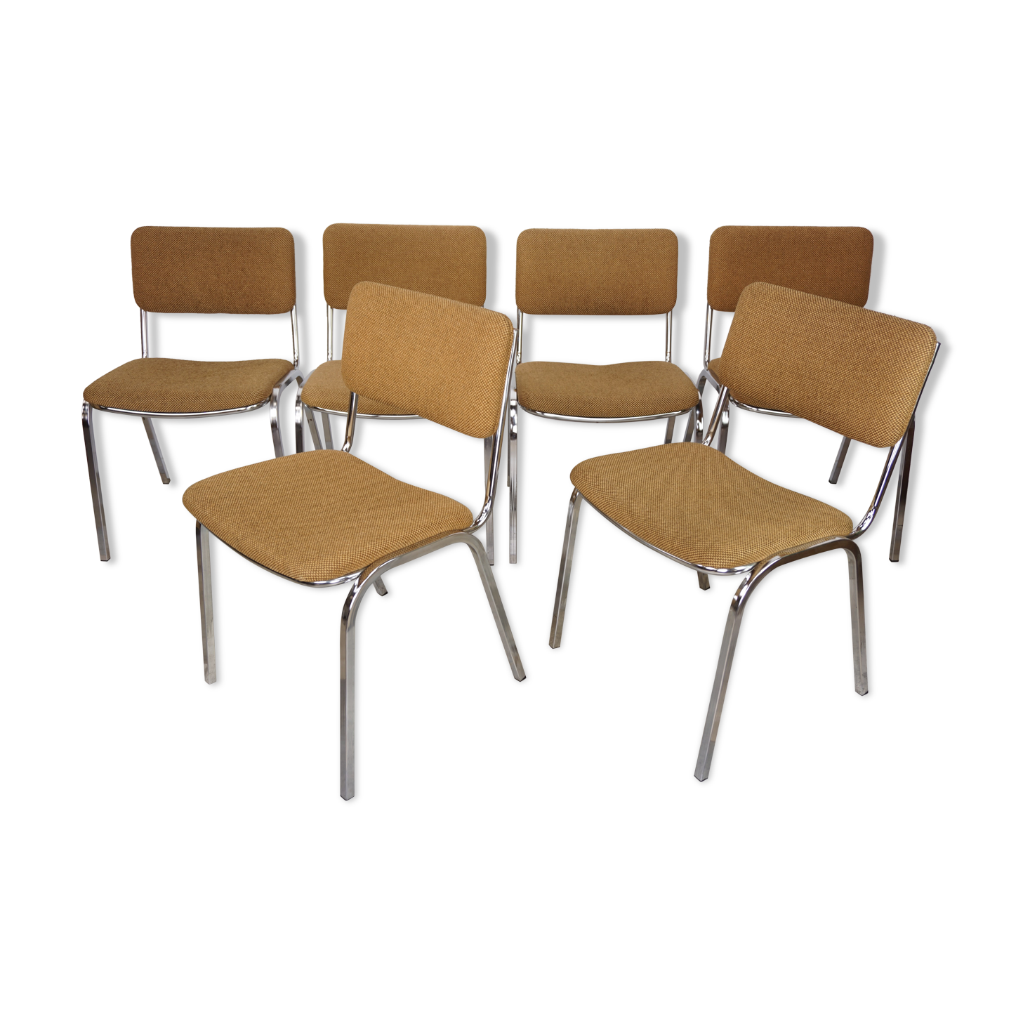 Suite of 6 chrome and tweed chairs 50