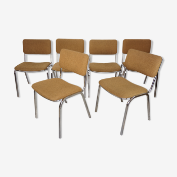 Suite de 6 chaises années 50 chrome et tweed