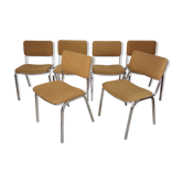 Suite of 6 chrome and tweed chairs 50