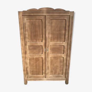 Armoire penderie vintage art déco chêne massif aéro gommée