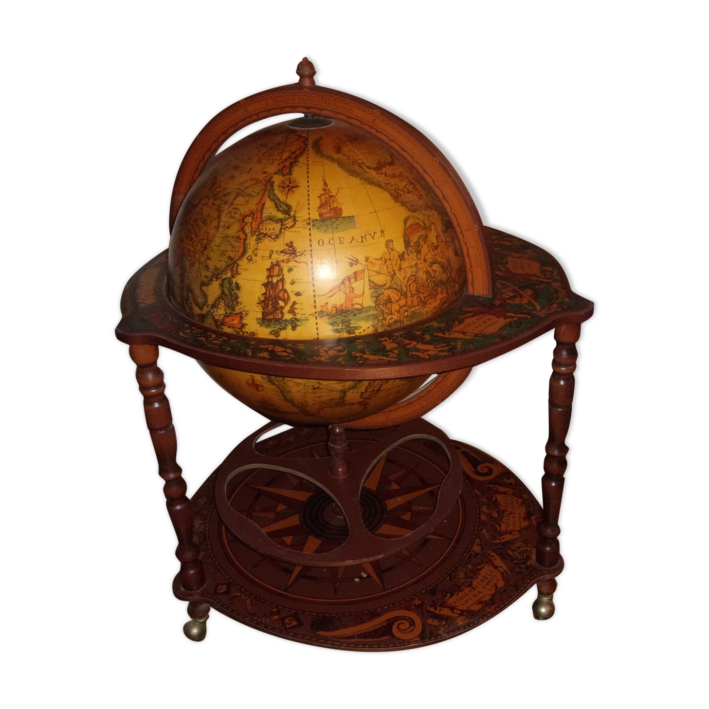 Earth globe bar world map wheels 1970/1980