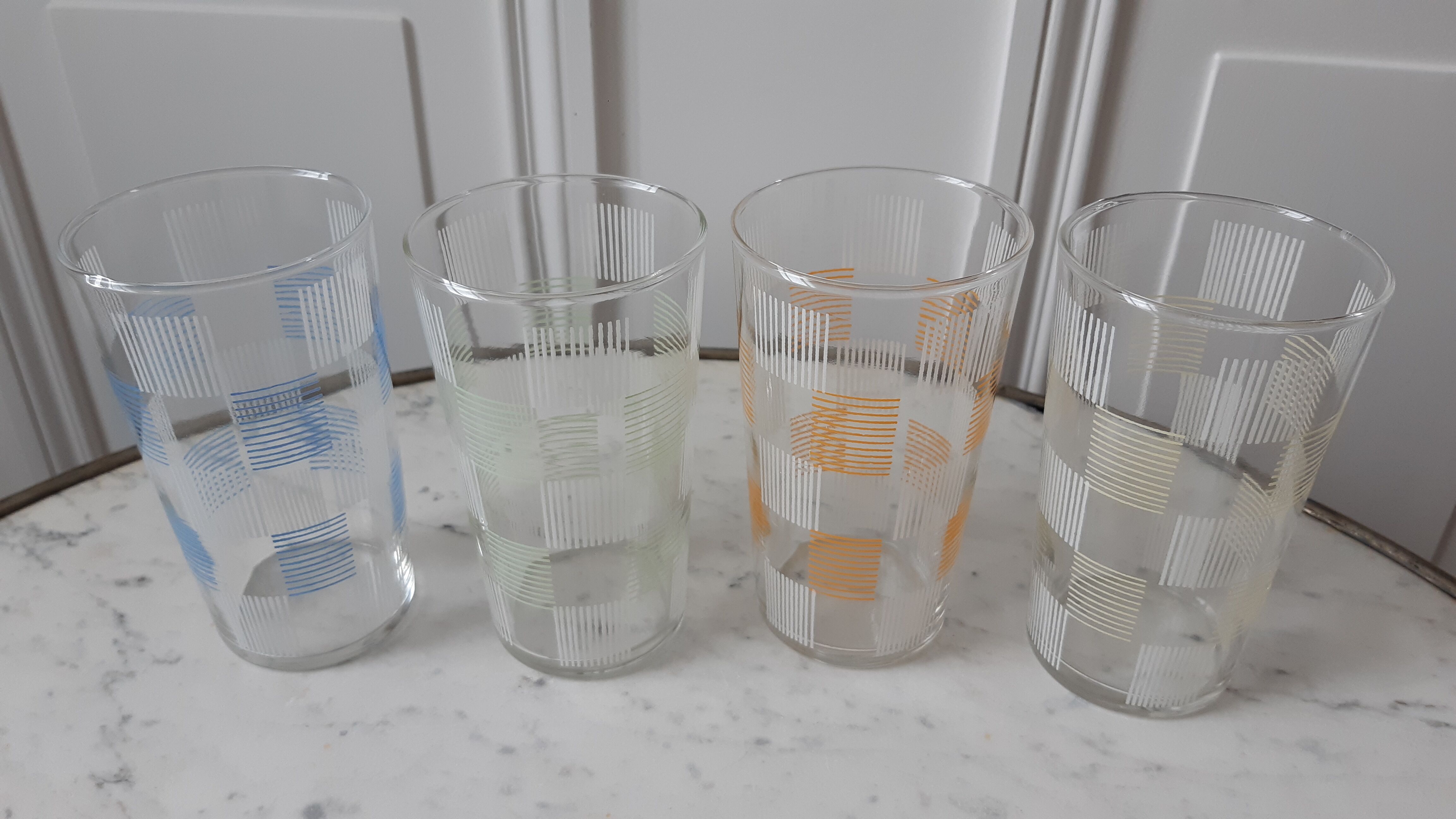 Set of 4 large colored water glasses 70s