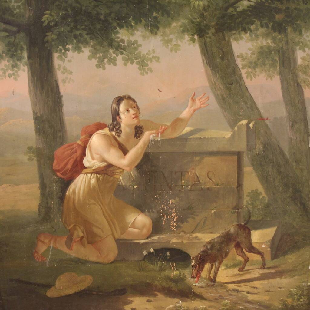 Large 19th century neoclassical painted panel