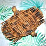 Vintage basket in woven rattan - fruit bowl empty-pocket 1960-1970 Hippie