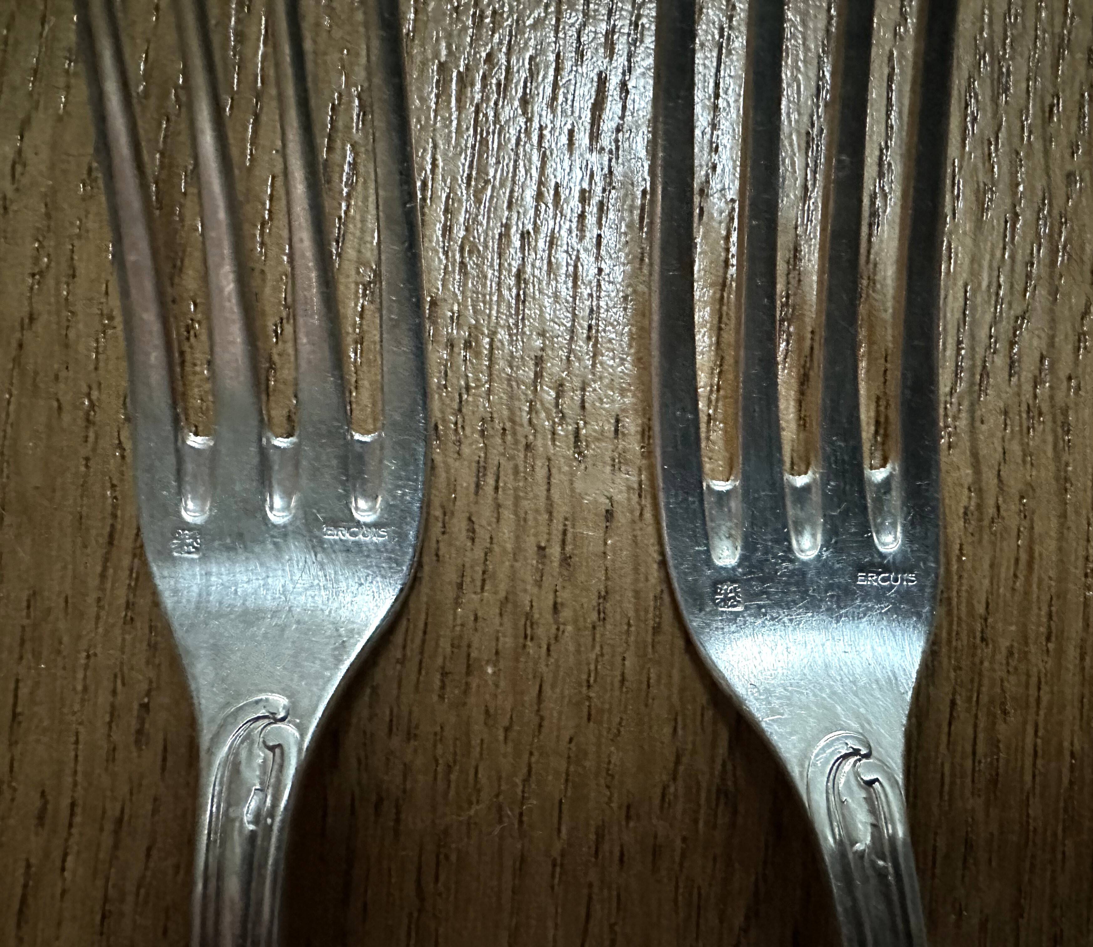 5 silver-plated metal forks with Ercuis hallmark