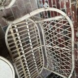 Ensemble salon fauteuils canapé, table et couturière en rotin vintage