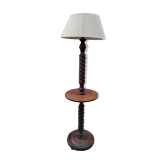 Lampadaire vintage en bois tourné dlg de Charles Dudouyt