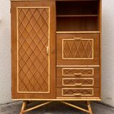 Armoire rotin et pieds compas 1960