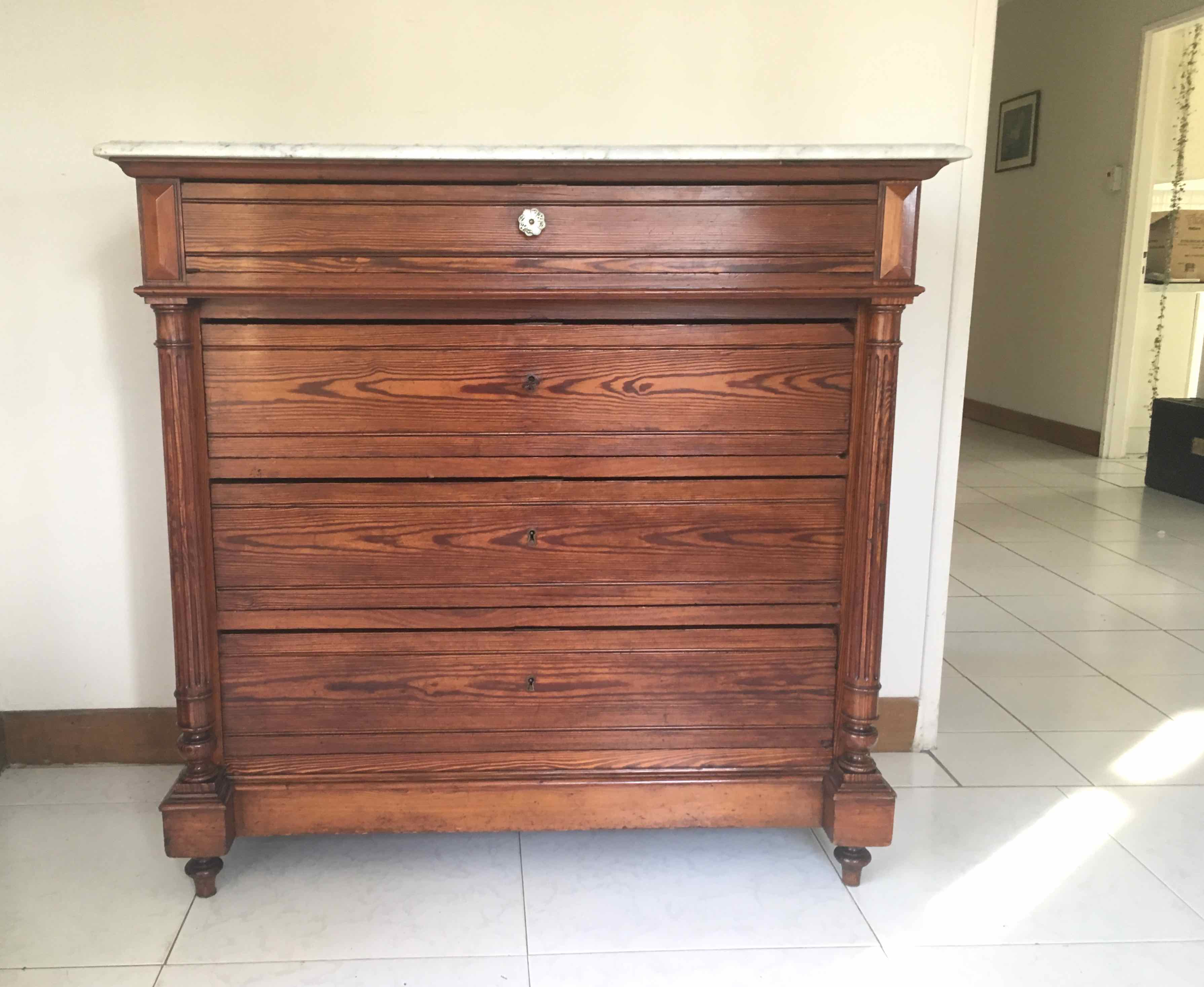 Marble and pitchpin chest of drawers