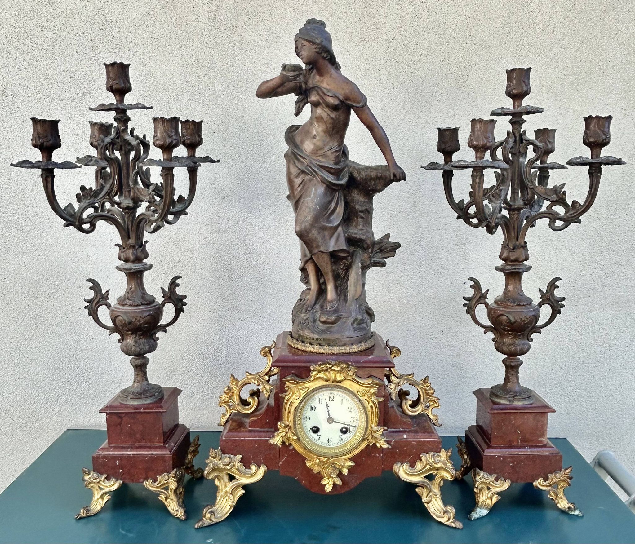 Napoleon III fireplace garniture in marble & regulus signed Auguste Moreau.