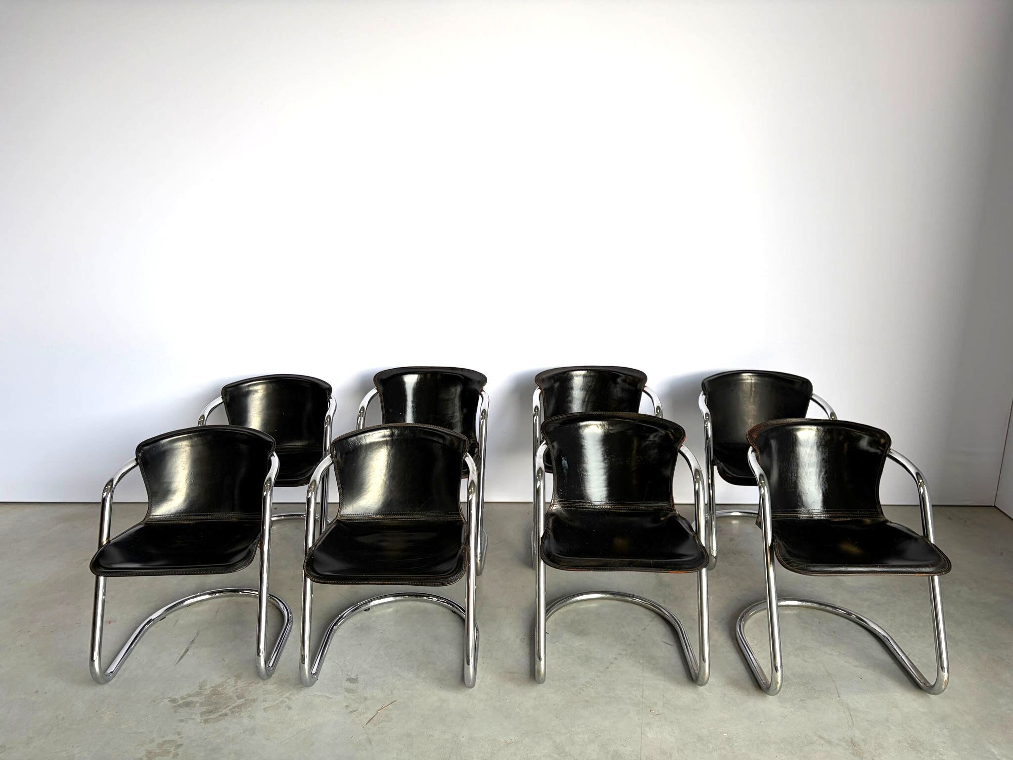 Vintage dining chairs by Willy Rizzo for Cidue set of 8, 1970s