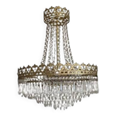 Lustre montgolfière ancien laiton et pampilles